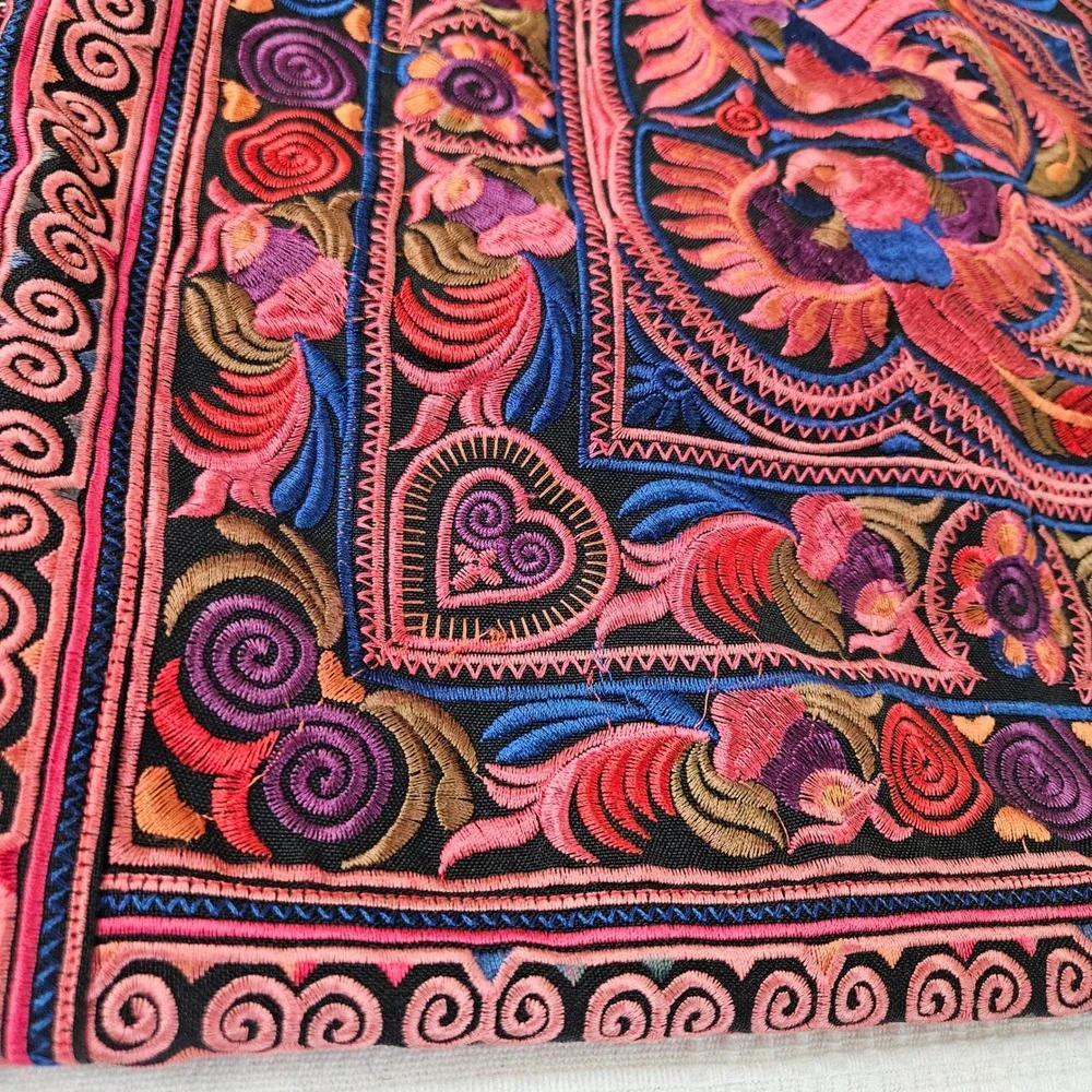 2pc Boho Embroidered Throw Pillow Shams Square Black‎ Multicolor